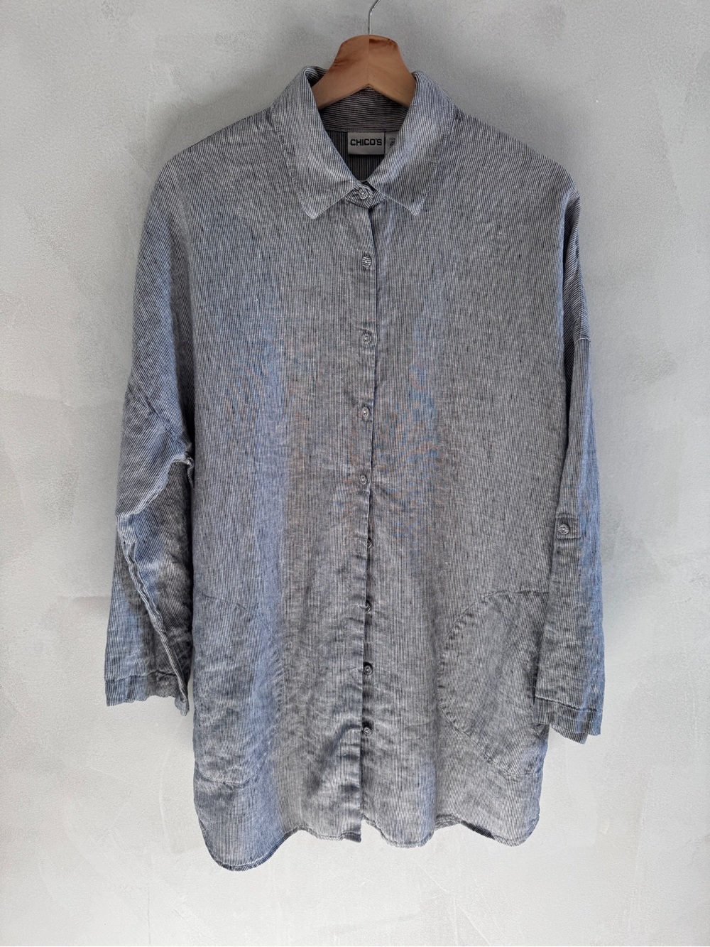 Chico's - Striped Linen Button-up Shirt - Size L